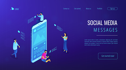 Image showing Social media messages isometric 3D landing page.