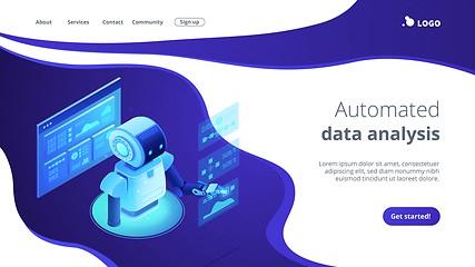 Image showing Automated data analysis isometric 3D landing page.