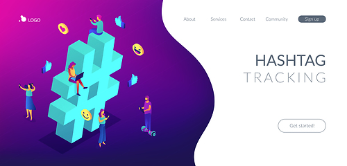 Image showing Hashtag tracking isometric 3D landing page.