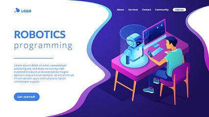 Image showing Robotics programming isometric3D landing page.