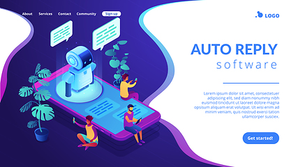 Image showing Messenger chatbot isometric 3D landing page.