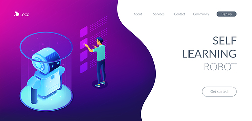 Image showing Robotics data analysis isometric 3D landing page.