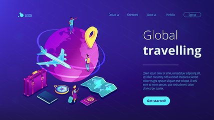 Image showing Global travelling isometric 3D landing page.