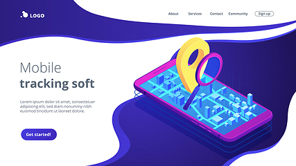 Image showing Mobile tracking soft isometric 3D landing page.