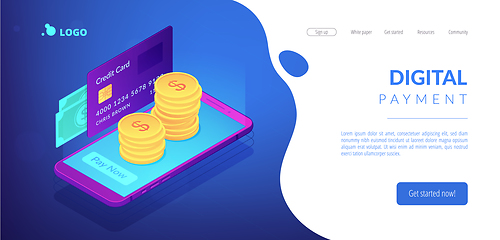 Image showing Money transfer isometric 3D landing page.