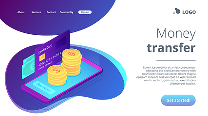 Image showing Money transfer isometric 3D landing page.