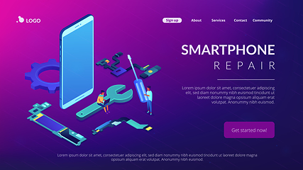 Image showing Smartphone repair concept isometric 3D landing page.