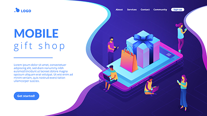 Image showing Mobile store app isometric 3D landing page.