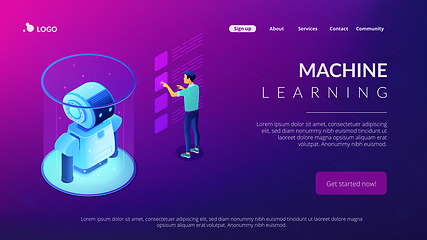 Image showing Robotics data analysis isometric 3D landing page.