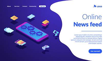 Image showing Mobile content isometric 3D landing page.