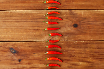 Image showing red chili or cayenne pepper on wooden boards