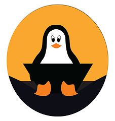Image showing Cute little penguin working on a laptop at its lap vector or col