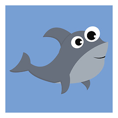 Image showing Grey-colored cartoon shark over blue background with bulging eye