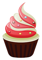 Image showing Cupcake with red and white frosting illustration vector on white