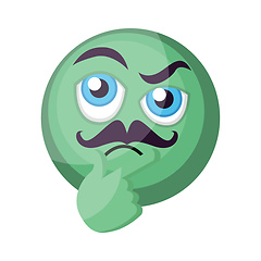 Image showing Thinking green emoji face with mustashes vector ilustration on a