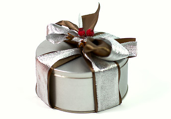 Image showing metal gift box with beautiful bow