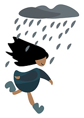 Image showing Clipart of a small girl running to get out of the rain vector or