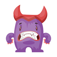 Image showing Scared purple monster with big red horns white background vector