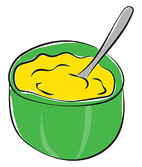 Image showing Cartoon giant green bowl filled with mashed potatoes vector or c