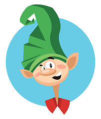 Image showing Christmas joker with big green hat inside blue circle vector ill