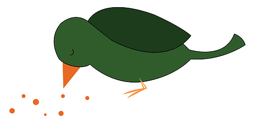 Image showing A green bird eating seeds looks cute vector or color illustratio