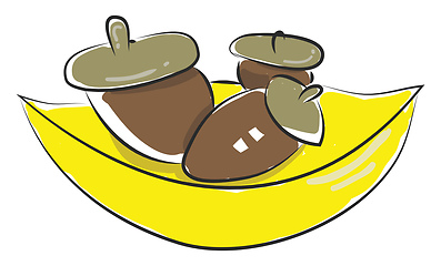 Image showing A 3 brown colored acorns, vector color illustration.