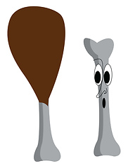 Image showing Brown chicken leg and bone with a suprised face vector illustrat