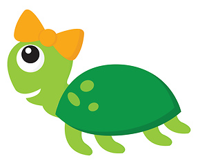 Image showing A female turtle with a bow on its head looks cute vector or colo