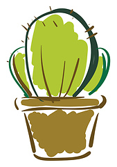 Image showing Painting of a prickly cactus plant in a flower pot vector color 