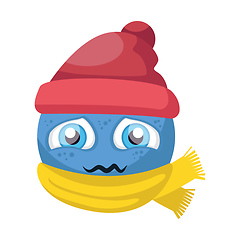 Image showing Blue sick emoji with red hat and yellow scarf vector illustratio