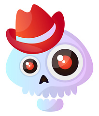 Image showing Cartoon skull with red hat vector illustartion on white backgrou