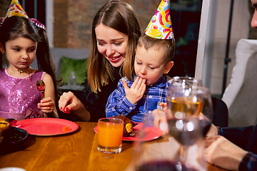 Image showing Portrait of happy family celebrating a birthday at home