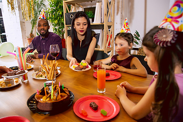 Image showing Portrait of happy family celebrating a birthday at home