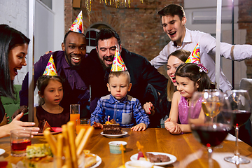 Image showing Portrait of happy family celebrating a birthday at home