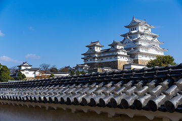 Image showing White Himeji castle with blue sky