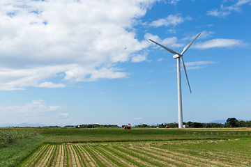 Image showing Wind turbine and green field