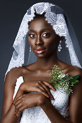 Image showing Beautiful african girl with veil hat