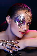 Image showing beautiful woman with bright makeup with glitter