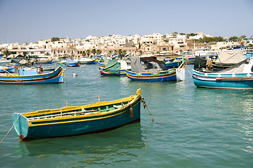 Image showing luzzu boats harbor marsaxlokk malta