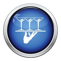 Image showing Waiter hand holding tray with martini glasses icon