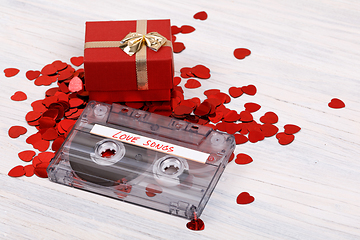 Image showing Audio cassette tape and small hearts