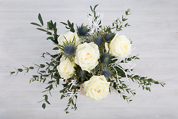 Image showing Bouquet of fresh white yellow roses