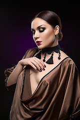 Image showing beautiful young woman with dark makeup