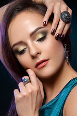 Image showing girl with beautiful green tone makeup