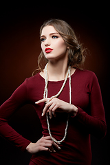 Image showing beautiful girl with pearl necklace