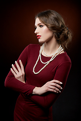 Image showing beautiful girl with pearl necklace