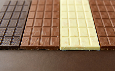 Image showing different kinds of chocolate on brown background