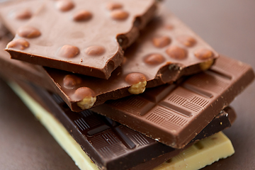 Image showing close up of different kind chocolate bars