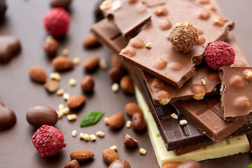 Image showing close up of different chocolates, candies and nuts