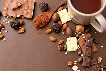 Image showing hot chocolate with nuts, cocoa powder and candies